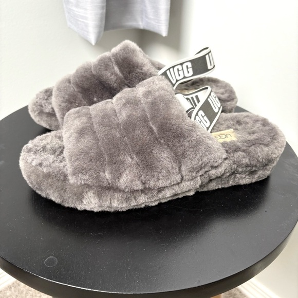 UGG Gray Fluff Slingback Slippers - Picture 1 of 10